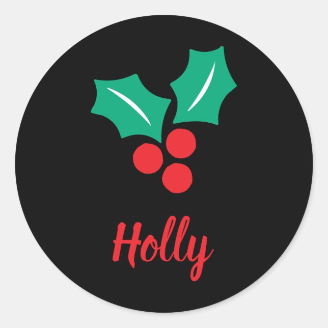 Happy Holidays Red White Green Holly Name T Shirt  Classic Round Sticker (Front)