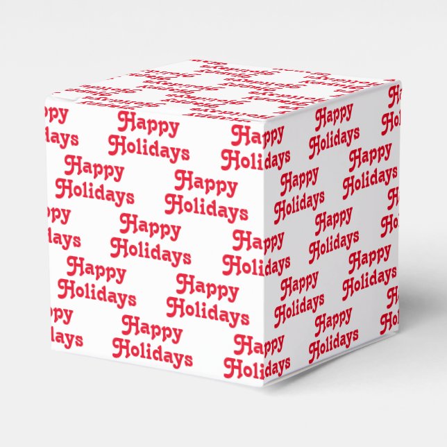 "Happy Holidays" red white Holiday Gift Favour Box (Front Side)