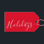Happy Holidays Red White Minimalist Gift Tags<br><div class="desc">This minimalist and elegant gift tag features white Happy Holidays text on the front side and on the back side personalise it with your name or family name. The background is in red colour.</div>