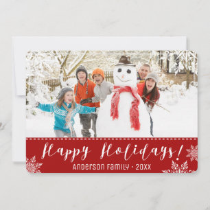 Happy Holidays Red & White Personalised Photo Holiday Card