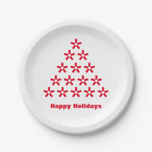 Happy Holidays red white snow Stars Tree Paper Plate