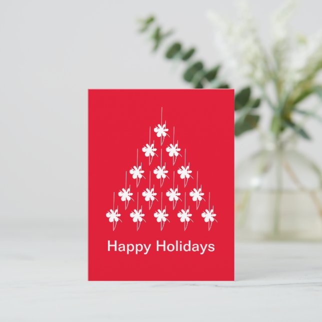 Happy Holidays red white snow Stars Tree Postcard (Standing Front)