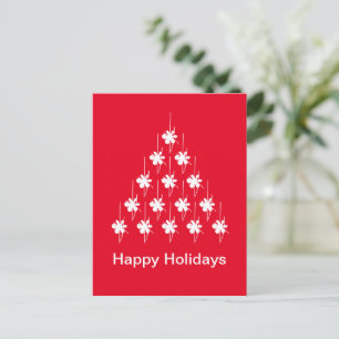 Happy Holidays red white snow Stars Tree Postcard