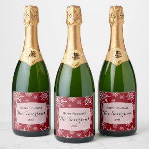 Happy Holidays Red White Snowflakes Sparkling Wine Label
