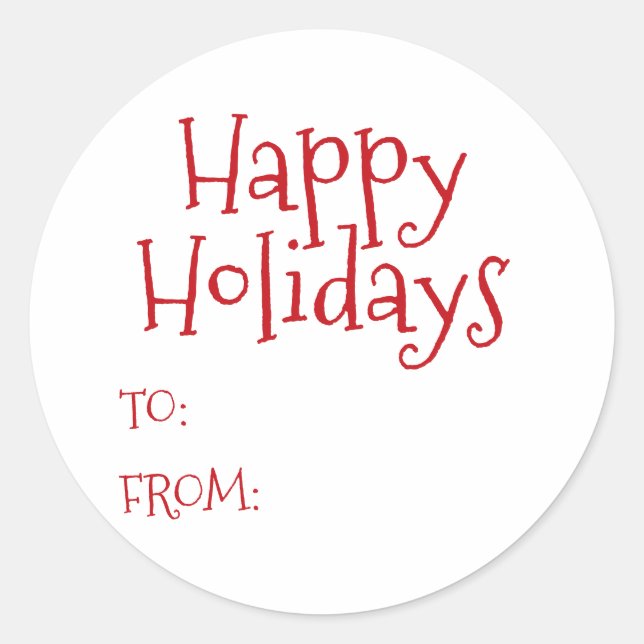 Happy Holidays red white to from blank cute Classic Round Sticker (Front)
