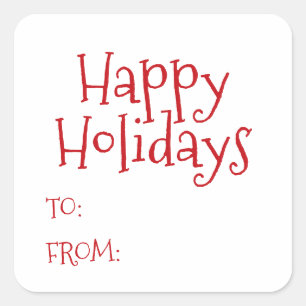 Happy Holidays red white to from blank cute Square Sticker