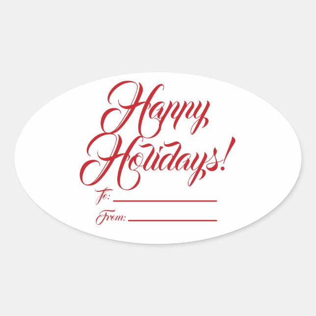 Happy Holidays red white to from blank script cute Oval Sticker (Front)