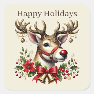 Happy Holidays reindeer add text  Christmas Square Sticker