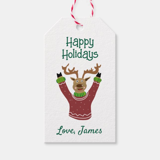 Happy Holidays Reindeer Christmas Gift Tag (Front)