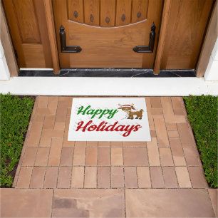 Happy Holidays Reindeer Christmas script Doormat