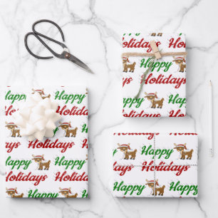 Happy Holidays Reindeer Christmas script  Wrapping Paper Sheet