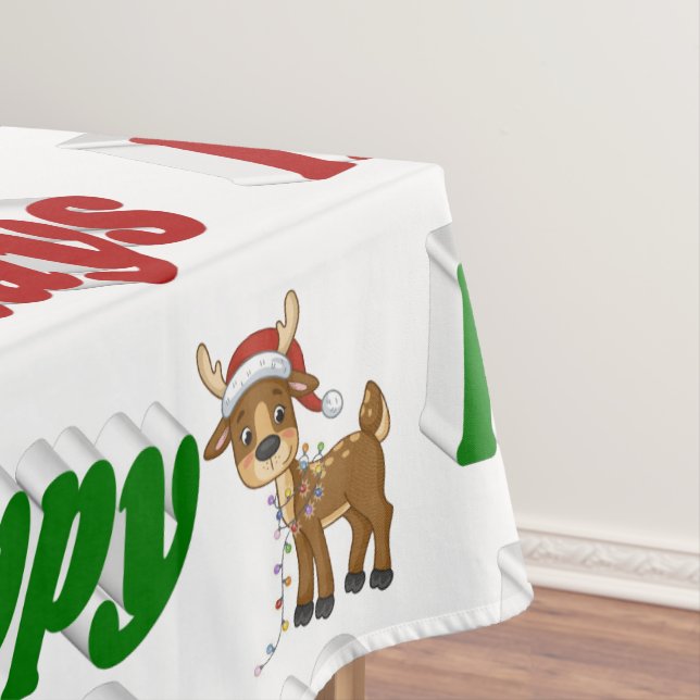 Happy Holidays Reindeer Christmas typography  Tablecloth (In Situ)