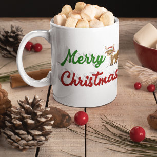 Happy Holidays Reindeer half script Christmas Coffee Mug