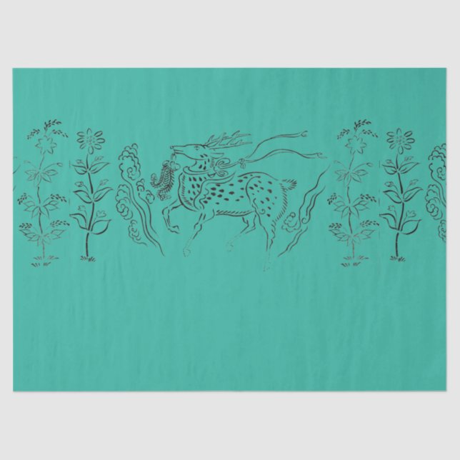 Happy Holidays! Reindeer on Green  Tissue Paper (Front)