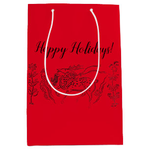 Happy Holidays! Reindeer on Red Medium Gift Bag