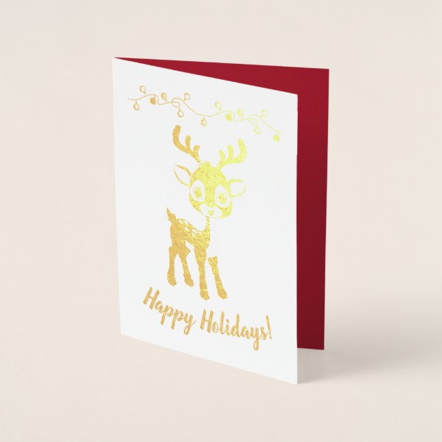 Happy Holidays Reindeer Red Your Words Foil Card (Front)