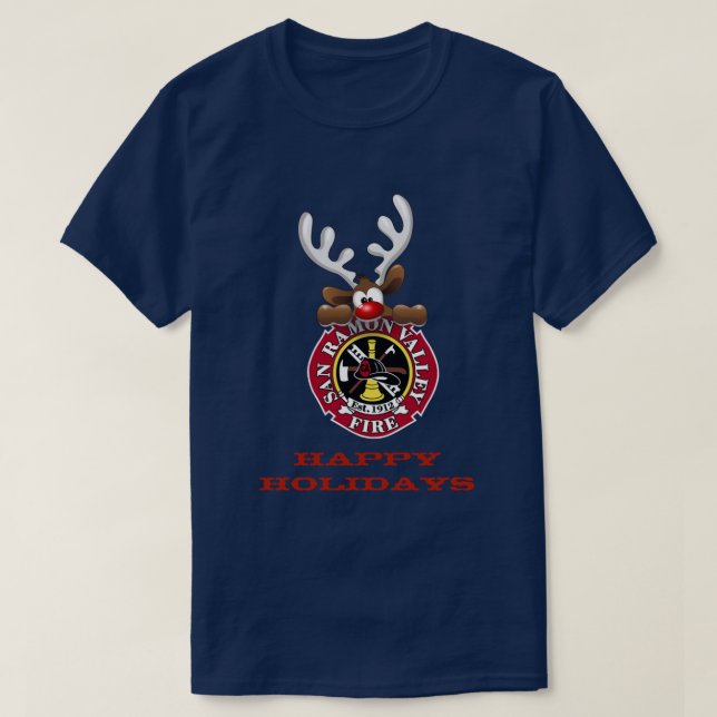 Happy Holidays Reindeer San Ramon Valley Fire T-Shirt (Design Front)