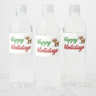 Happy Holidays Reindeer script Christmas Water Bottle Label