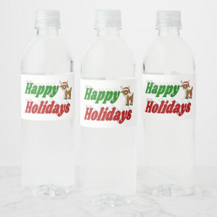 Happy Holidays Reindeer typography Christmas Water Bottle Label