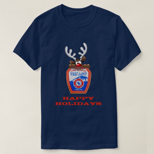 Happy Holidays Reindeer West Lake Fire Department T-Shirt (Design Front)