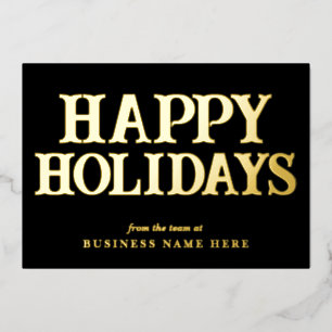 Happy Holidays Retro Black Gold Business Foil Holiday Card
