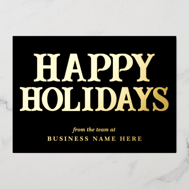 Happy Holidays Retro Black Gold Business Foil Holiday Card (Front)