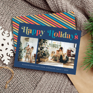 Happy Holidays Retro Colourful 2 Photo Christmas Holiday Card