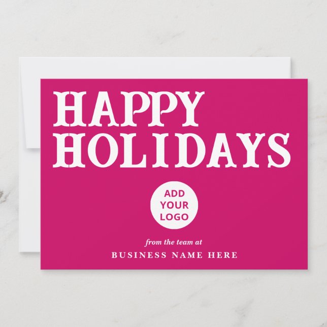 Happy Holidays Retro Magenta Business Logo Holiday Card (Front)