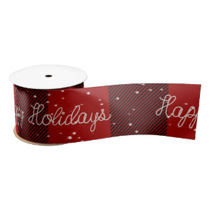 Happy Holidays Rope Text and Snowflakes Satin Ribbon
