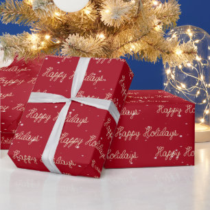 Happy Holidays Rope Text and Snowflakes Wrapping Paper