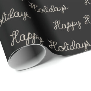 Happy Holidays rope text on black Wrapping Paper