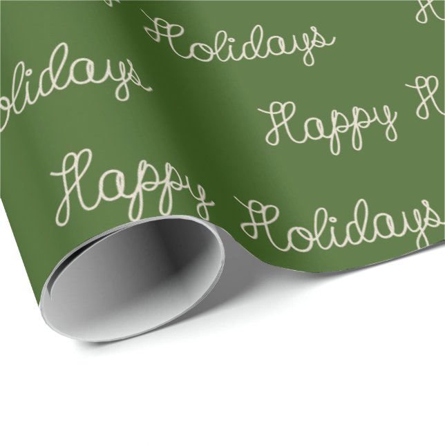 Happy Holidays rope text on green Wrapping Paper (Roll Corner)