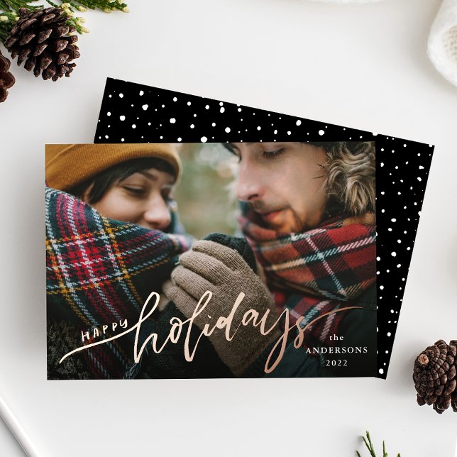 Happy Holidays Rose Gold Foil Script Holiday Card (Creator Uploaded)