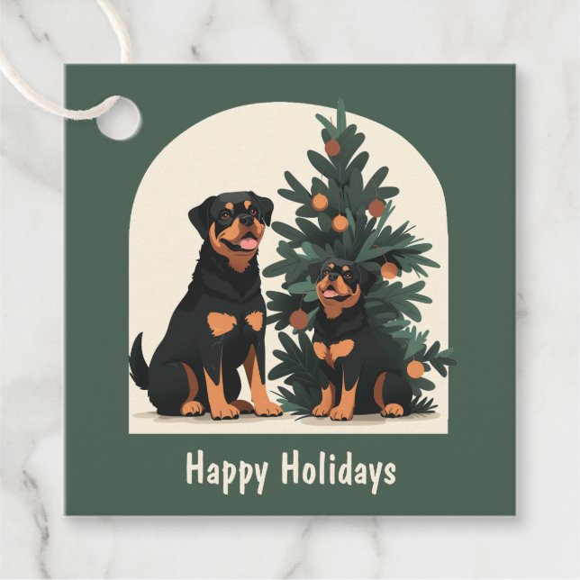 Happy Holidays Rottweiler Dogs Favour Tags (Front)