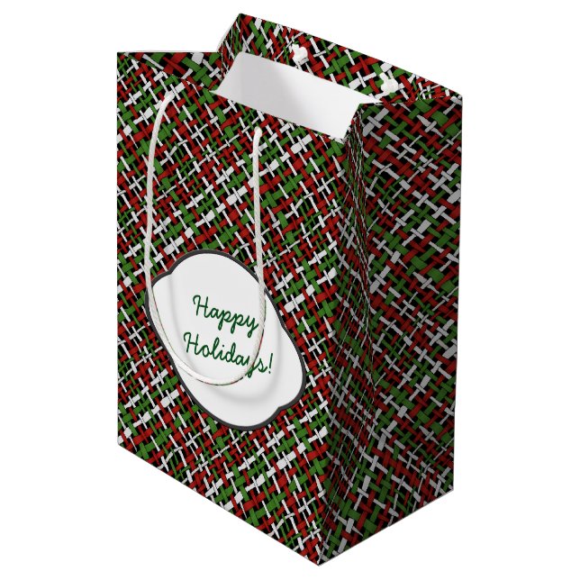 Happy Holidays Rough Christmas Burlap Medium Gift Bag (Back Angled)
