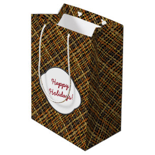 Happy Holidays Rough Graphic Burlap Medium Gift Bag