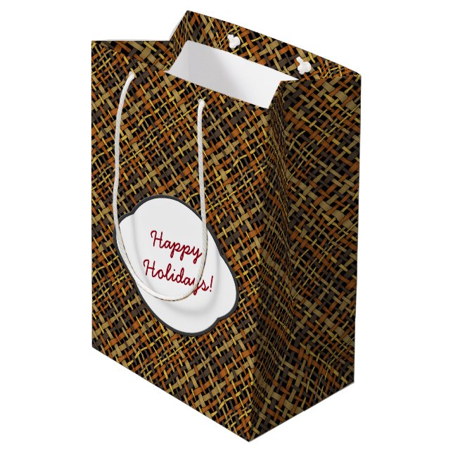 Happy Holidays Rough Graphic Burlap Medium Gift Bag (Back Angled)