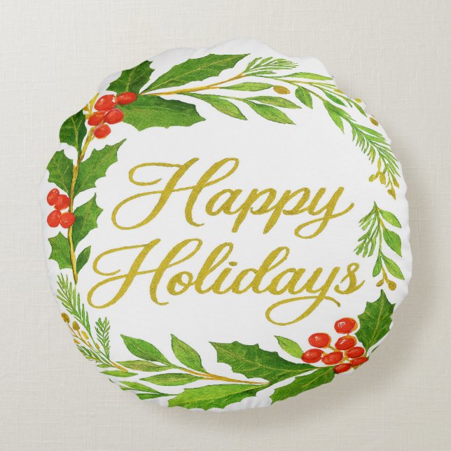 'Happy Holidays' Round Pillow (Back)