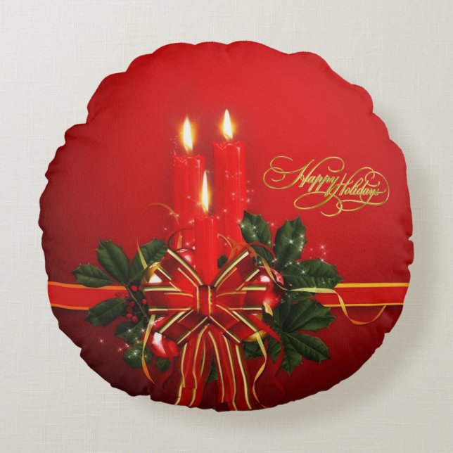 Happy Holidays Round Pillow (Front)