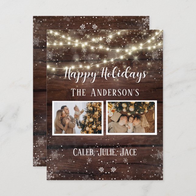 Happy Holidays Rustic 2 Photo Collage Family Card  (Front/Back)