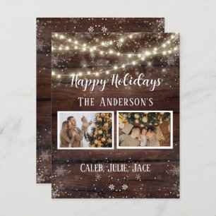 Happy Holidays Rustic 2 Photo Collage Family Card 