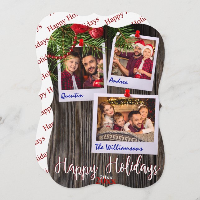 Happy Holidays Rustic Bulletin Board Fancy Photo Invitation (Front/Back)