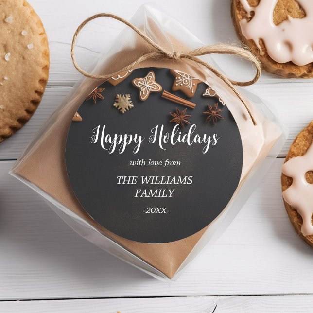 "Happy Holidays!" Rustic, Christmas Classic Round Sticker (Creator Uploaded)