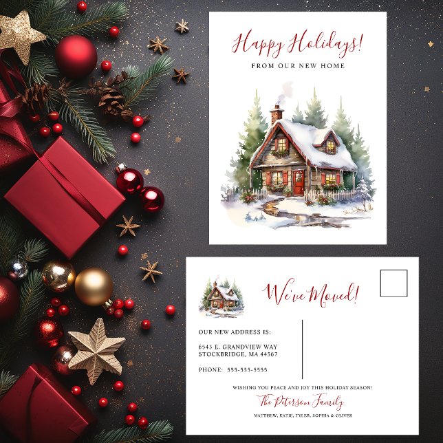 Happy Holidays Rustic New Home Moving Announcement Postcard (Creator Uploaded)