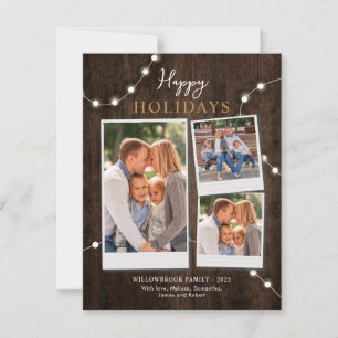Happy Holidays Rustic Photo Collage Fairy Lights Card