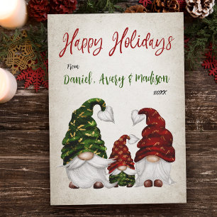 Happy Holidays Rustic watercolor Gnome Family Holiday Card