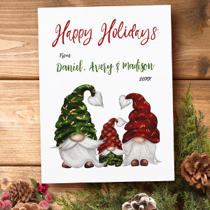 Happy Holidays Rustic Watercolor Gnome Family Holiday Postcard