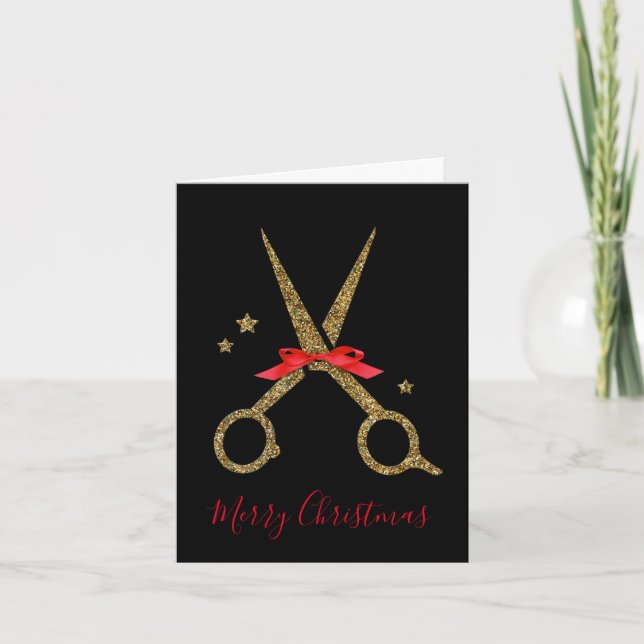 Happy Holidays SALON Golden scissors Hair dresser Holiday Card (Front)