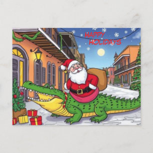 Happy Holidays Santa And Alligator French Quarter Postcard