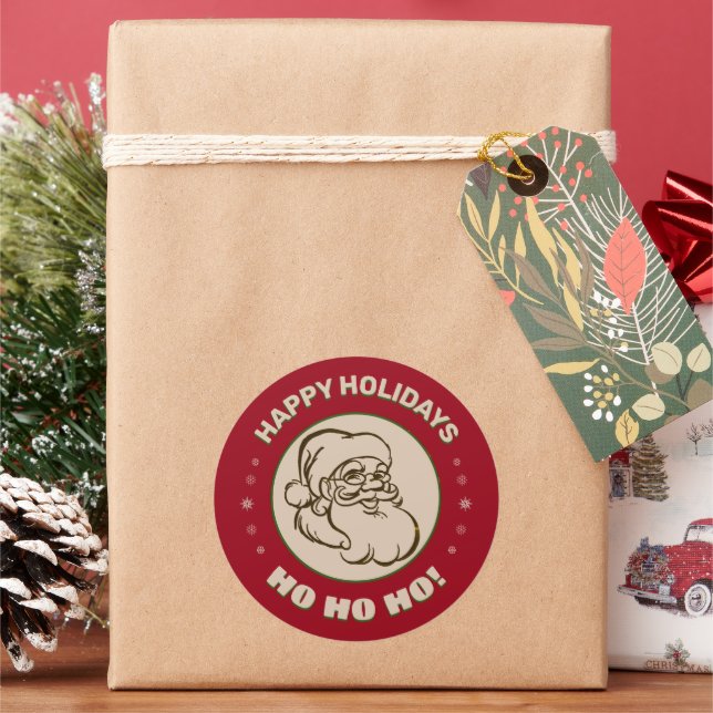 Happy Holidays Santa 🎅 Classic Round Sticker (Holiday)